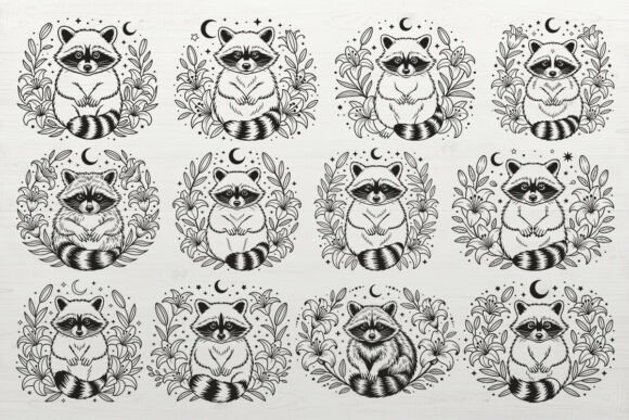 Cute Floral Raccoon SVG Bundle Cut File