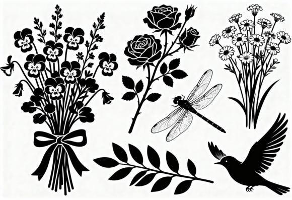 Floral Elements SVG Black White Clipart Review