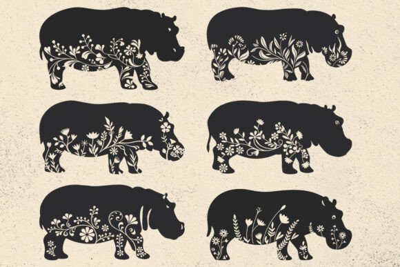Floral Hippo SVG, Hippopotamus Vector Review