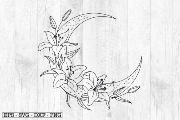 Floral Moon Svg, Lily Flower, Celestial Review