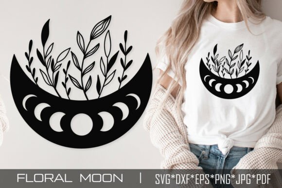 Floral Moon SVG Lunar Phases Boho Art Review